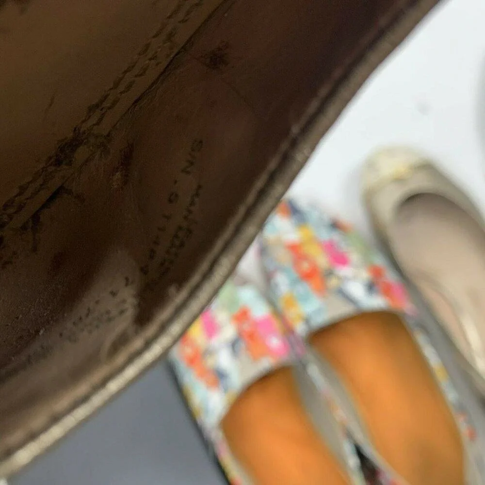Tory Burch Size 9 Bar Logo Ballet Flat Champagne Natural Odyssey Karajah‎ Print